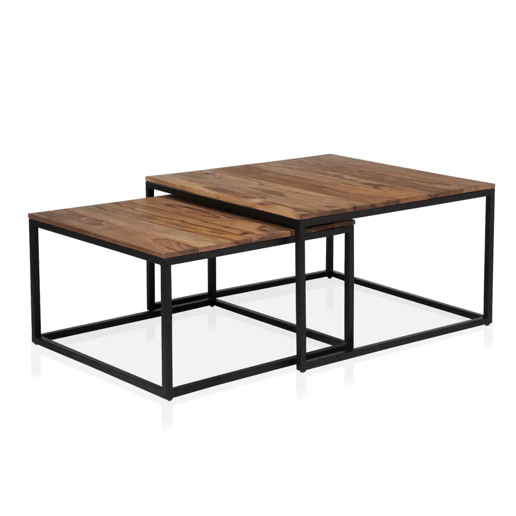 Furniture America Asher 2-Piece Nesting Table Set Natural Oak