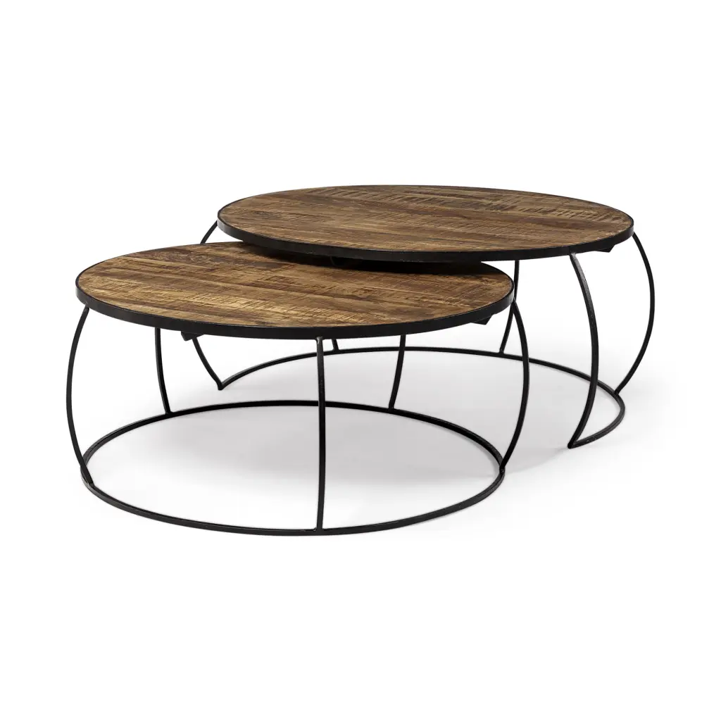 Homeroots 41 Inch 38 Inch Round Wood Top Nesting Coffee Tables Set 2