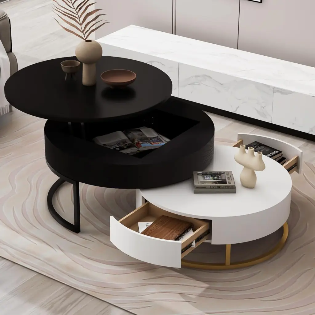 31.5 Inch Large Nesting Coffee Table Set 2 Drawers and Lift-Top Living Room TRAHOO