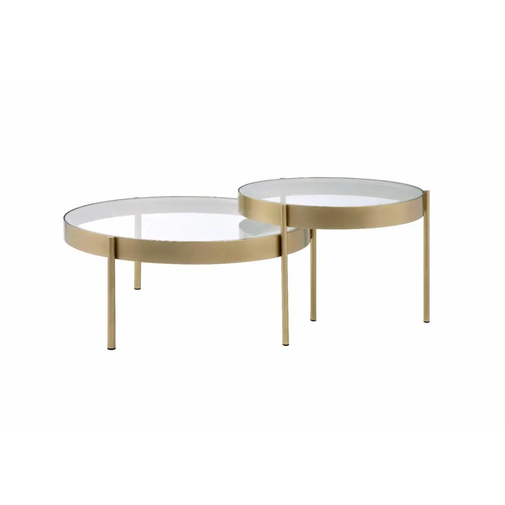 ACME Andover 2-Piece Round Glass Top Nesting Tables Clear and Gold Acme Furniture