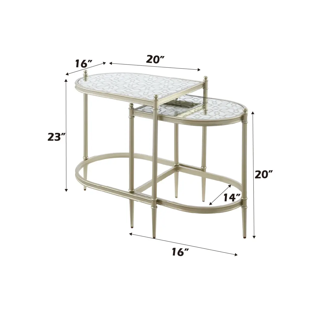 Zaba Nesting Table Crystal Top Champagne Finish Modern Side Tables acme onsite store