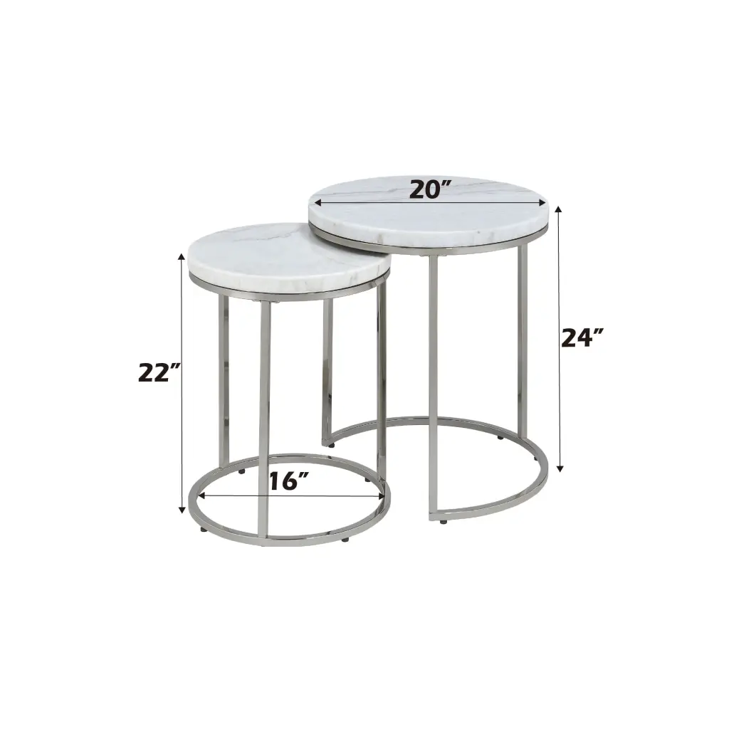 Zaidee Nesting Table Set Natural Stone Top and Nickel Finish Living Room acme onsite store