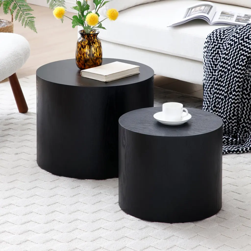 Round Coffee Table Set 2 Nesting Coffee Tables MDF Veneer aijiafurniture