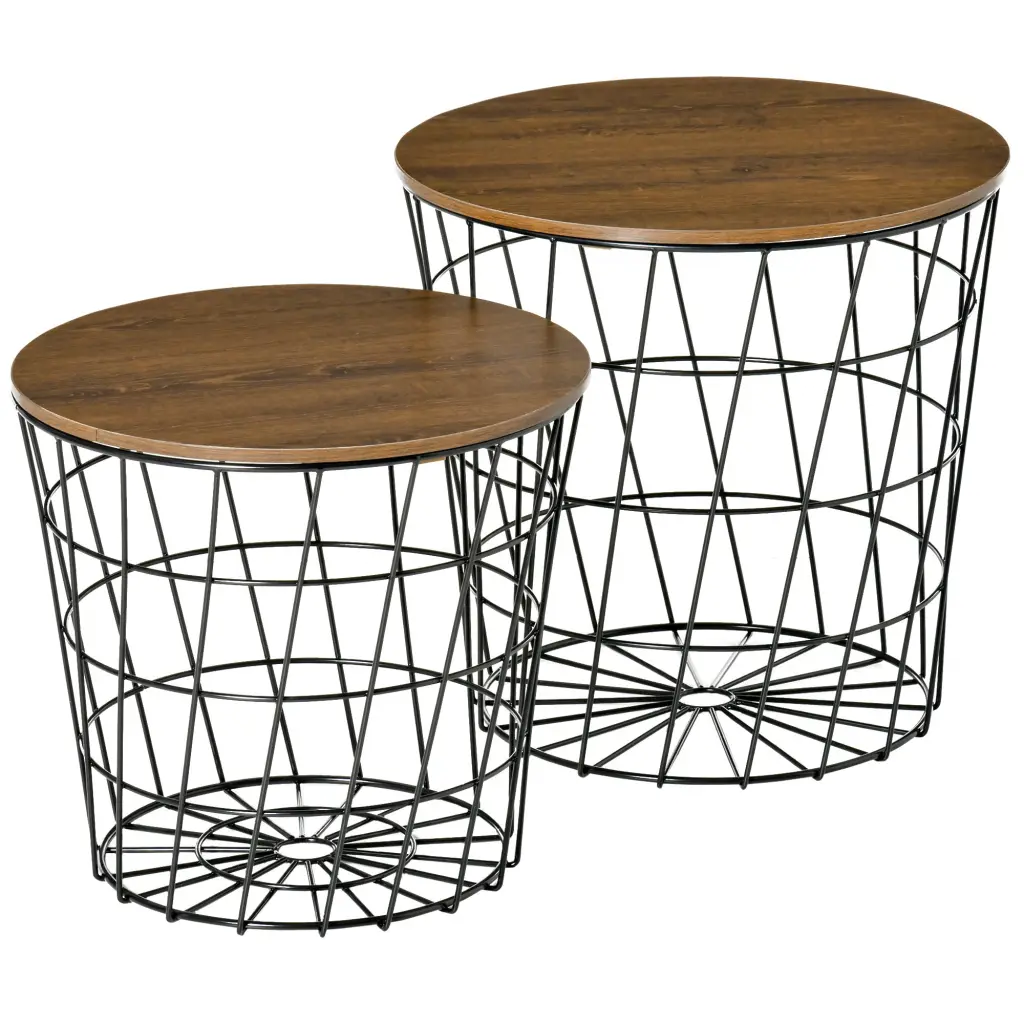 End Tables Set 2 Nesting Tables Storage Round Accent Side Tables aosom business