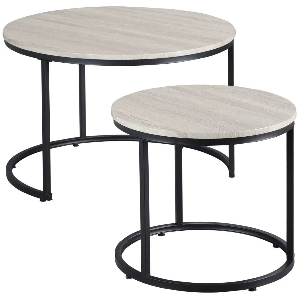 Homcom Round Nesting Tables Set 2 Stacking Coffee Table Set Living Room aosom business