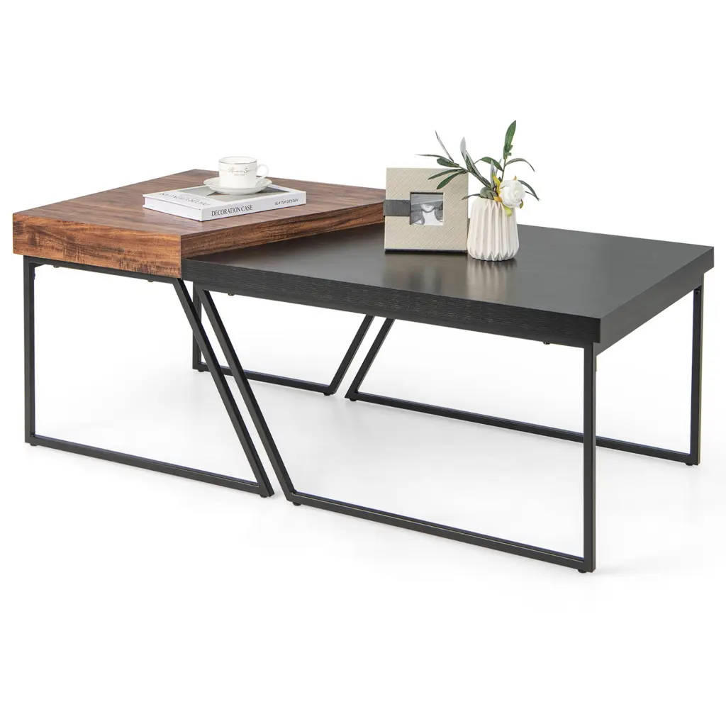 Costway Nesting Table Modern Coffee Table Set 2 Stacking Side Table Living Room