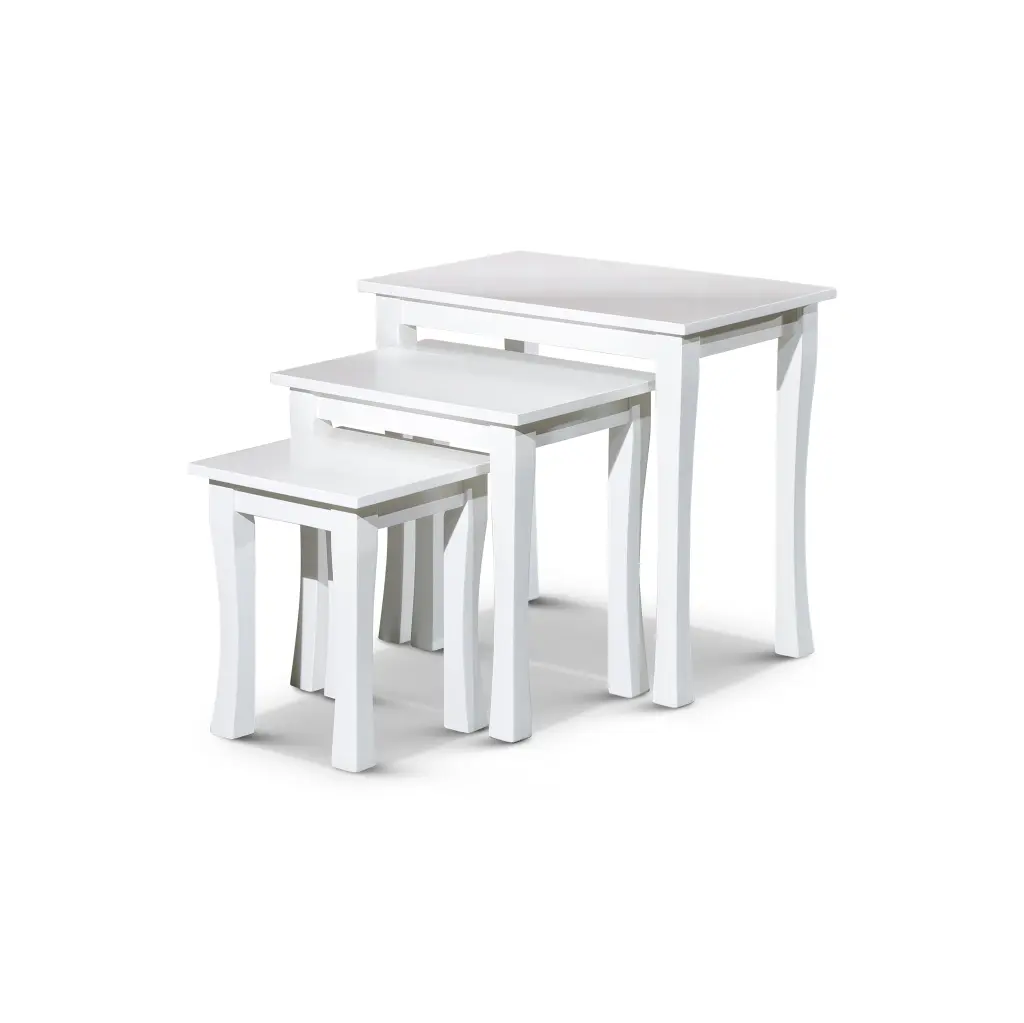 3 Piece Nesting Table Set White Rubber Wood Modern Side Tables Living Room dty home