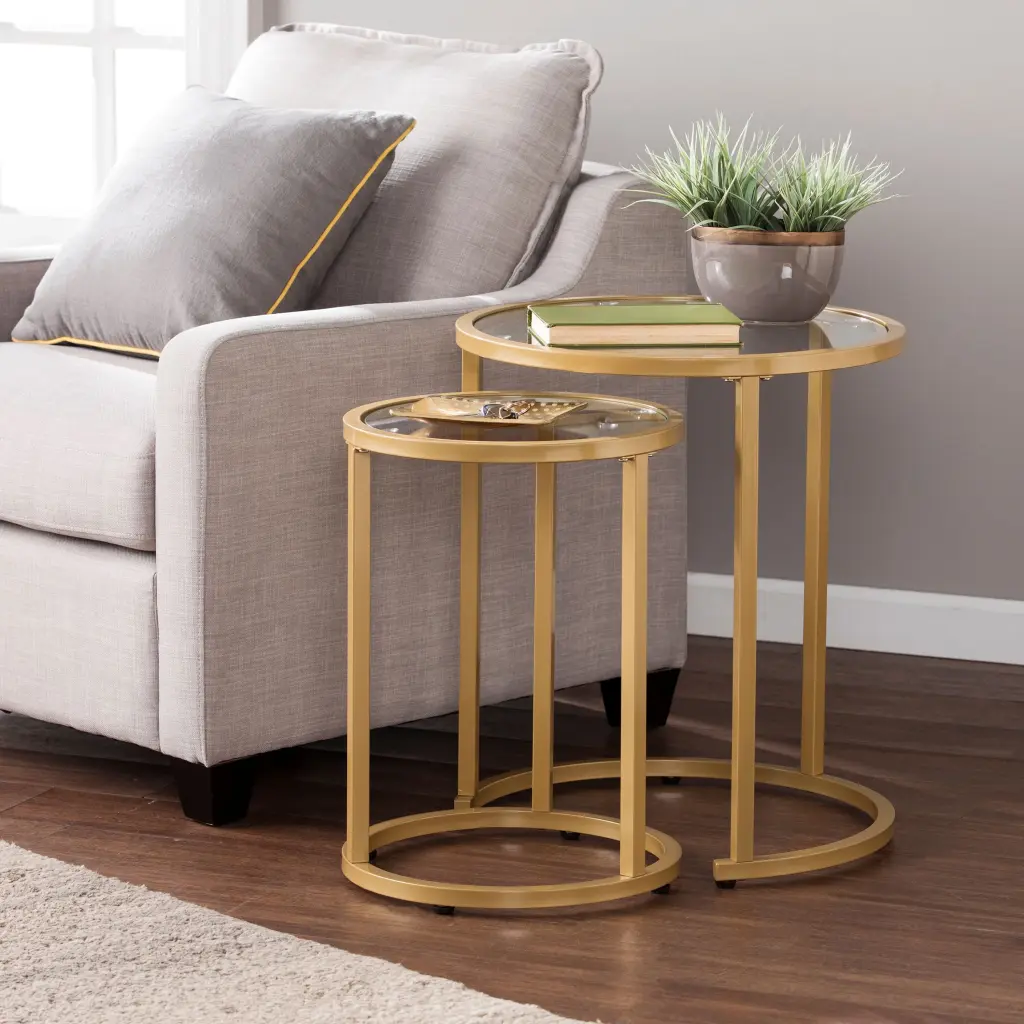 Ember Interiors Evee Glam 2-Piece Nesting Side Tables Gold