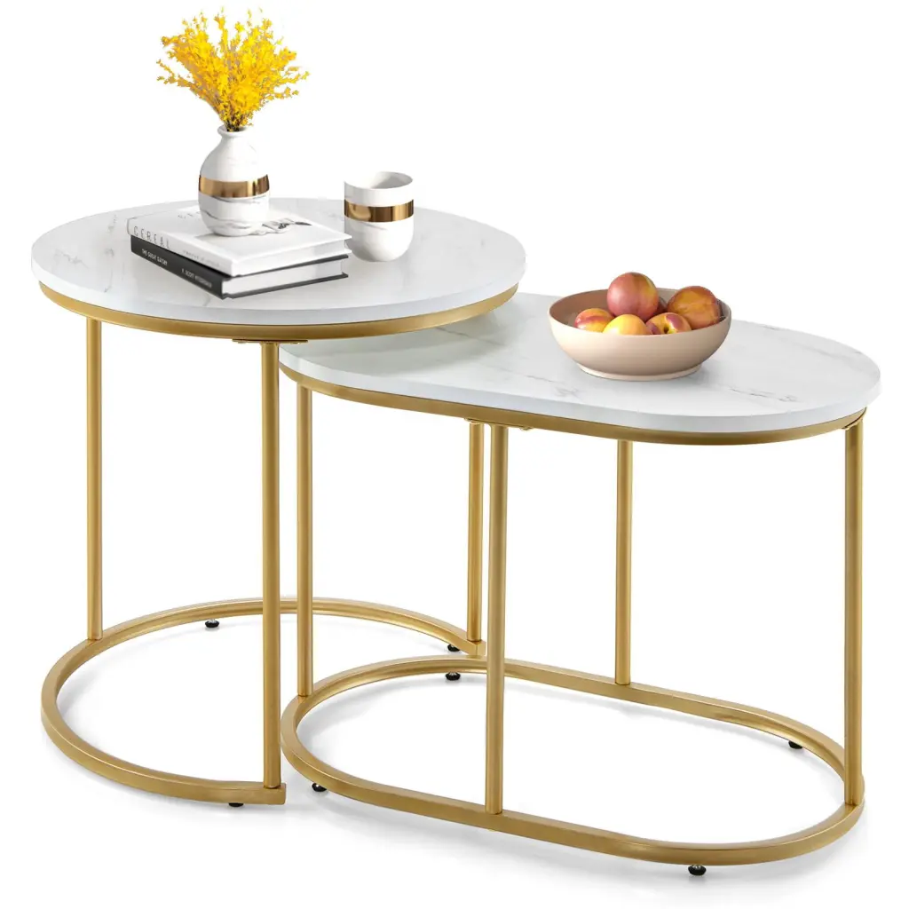 Giantex Modern Nesting Coffee Table Set 2 Marble Look Top