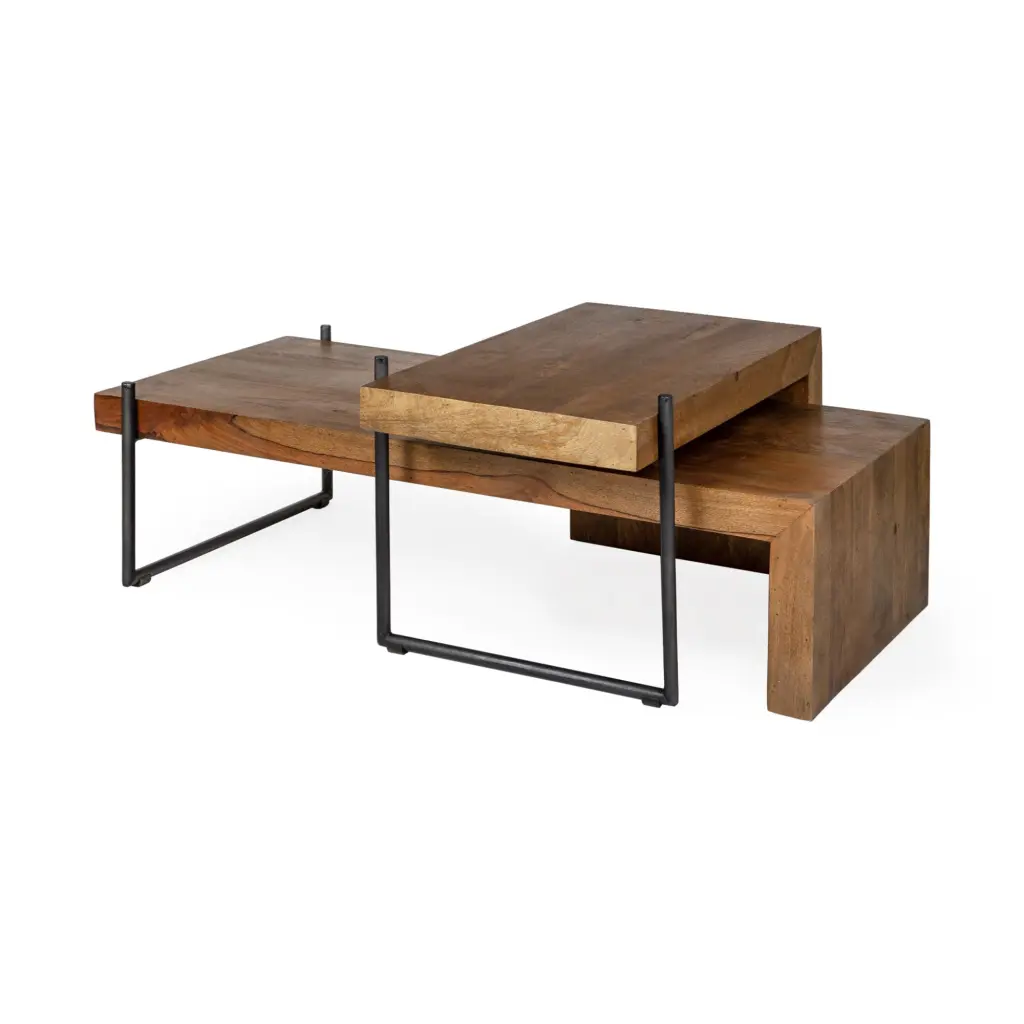 Solid Wood Black Metal Nesting Coffee Tables Set 2 HomeRoots