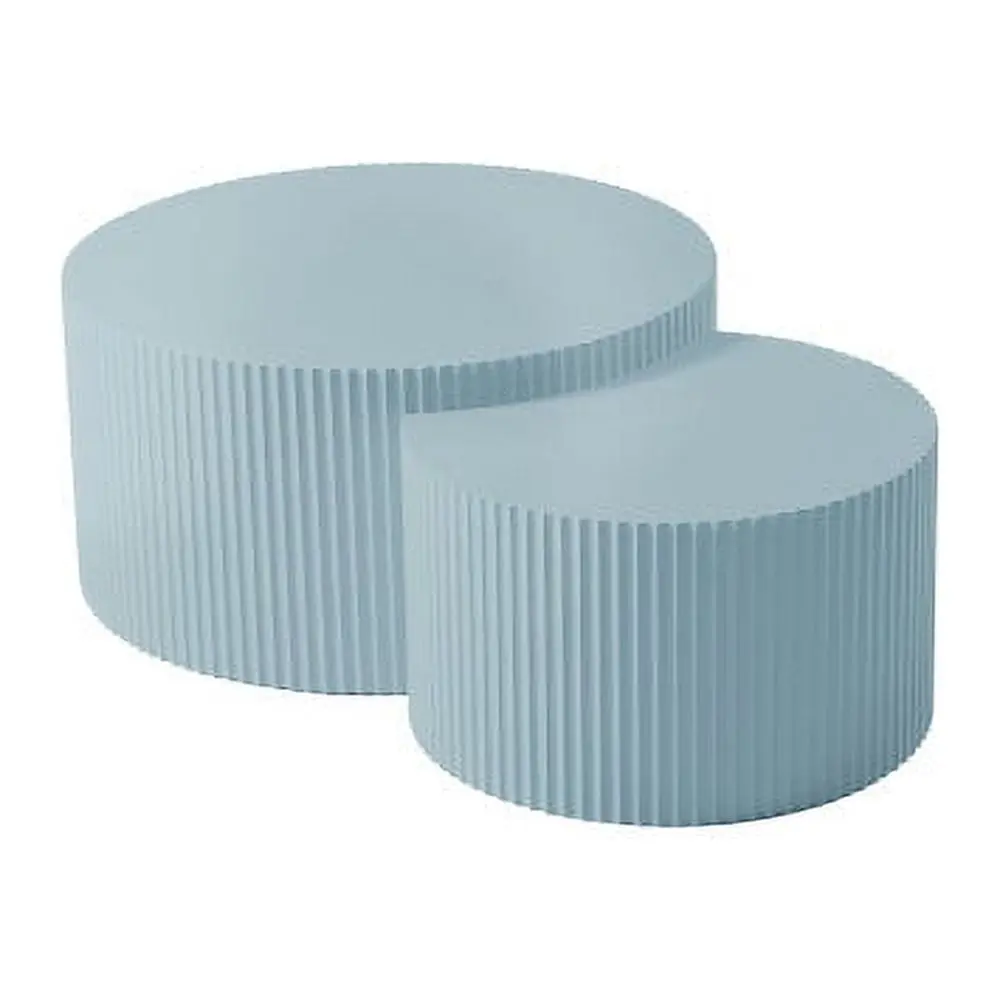 Handcrafted Relief MDF Nesting Coffee Table Set 2 Light Blue No Assembly Needed Hypeshops