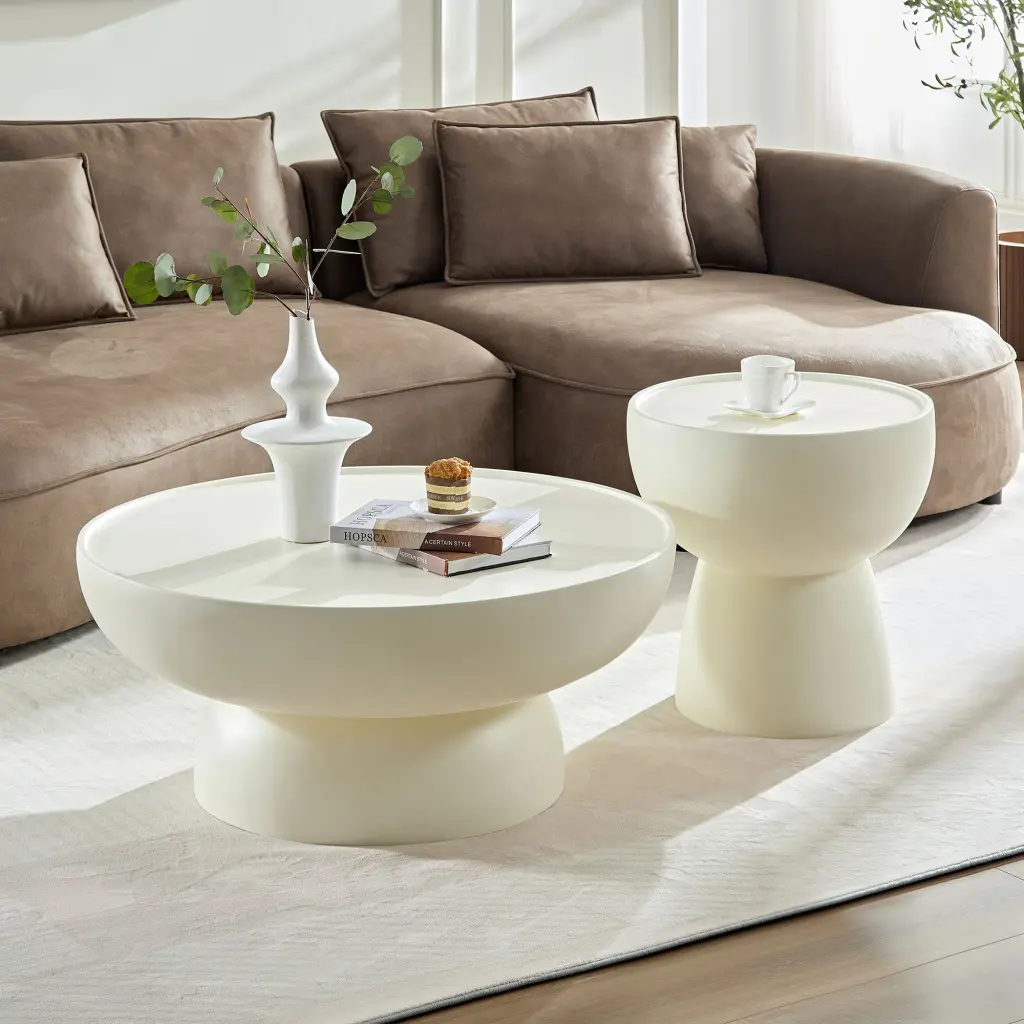 Fiberglass Cream Style Coffee Table Set 2 Matte White Living Room Tables justone