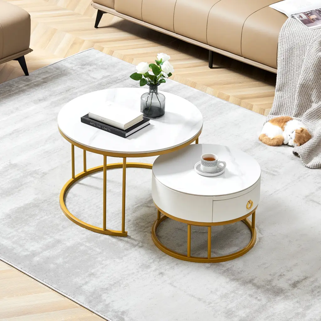 Coffee Table Nesting Set 2 Circular Sintered Stone Marble Coffee Tables modasi