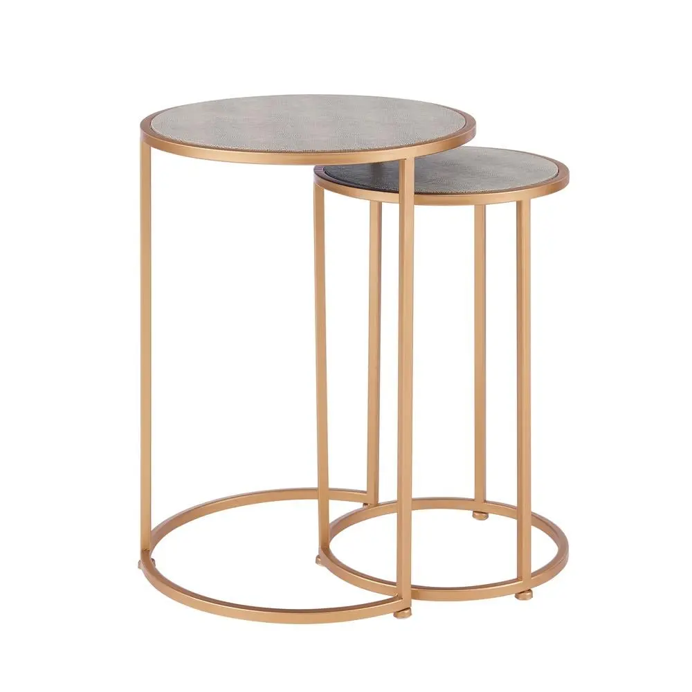 New Pacific Direct Anza Round Faux Shagreen Nesting End Table Gray Set 2