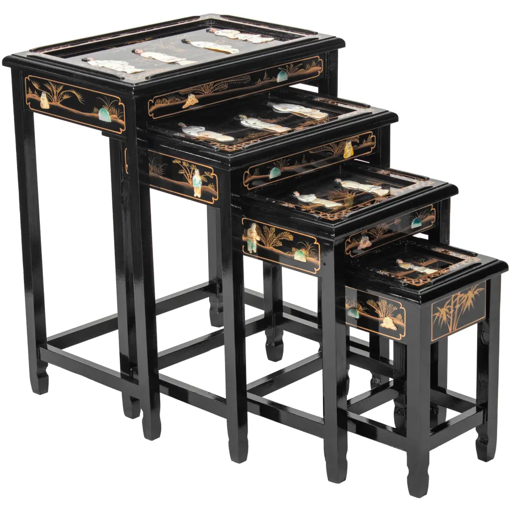 Oriental Furniture Black Lacquer Royal Ladies Nesting Tables