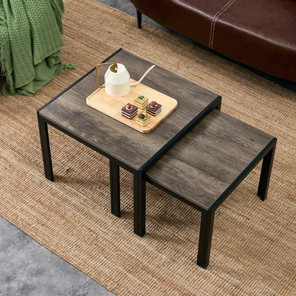 Nesting Coffee Table Set 2 Square Modern Stacking Tables Timber Finish rnb
