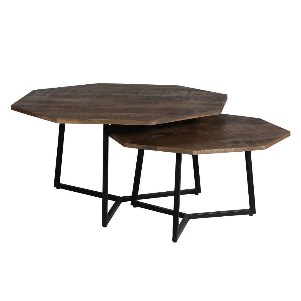 35 28 Inch 2 Piece Nesting Coffee Table Set Octagon Top Mango Wood royal hampton