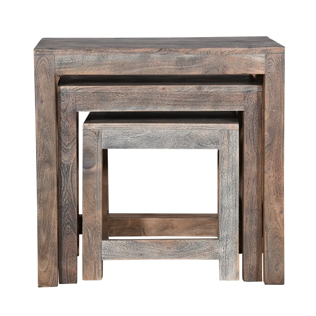 3 Piece Artisan Made Farmhouse Mango Timber Nesting Tables Crossed Panel royal hampton