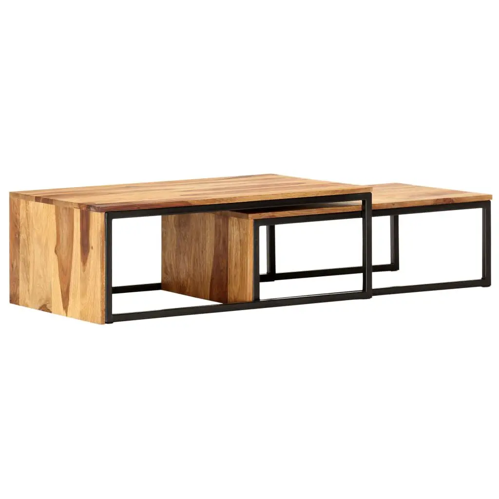 Set 2 Solid Sheesham Wood Nesting Tables Living Room