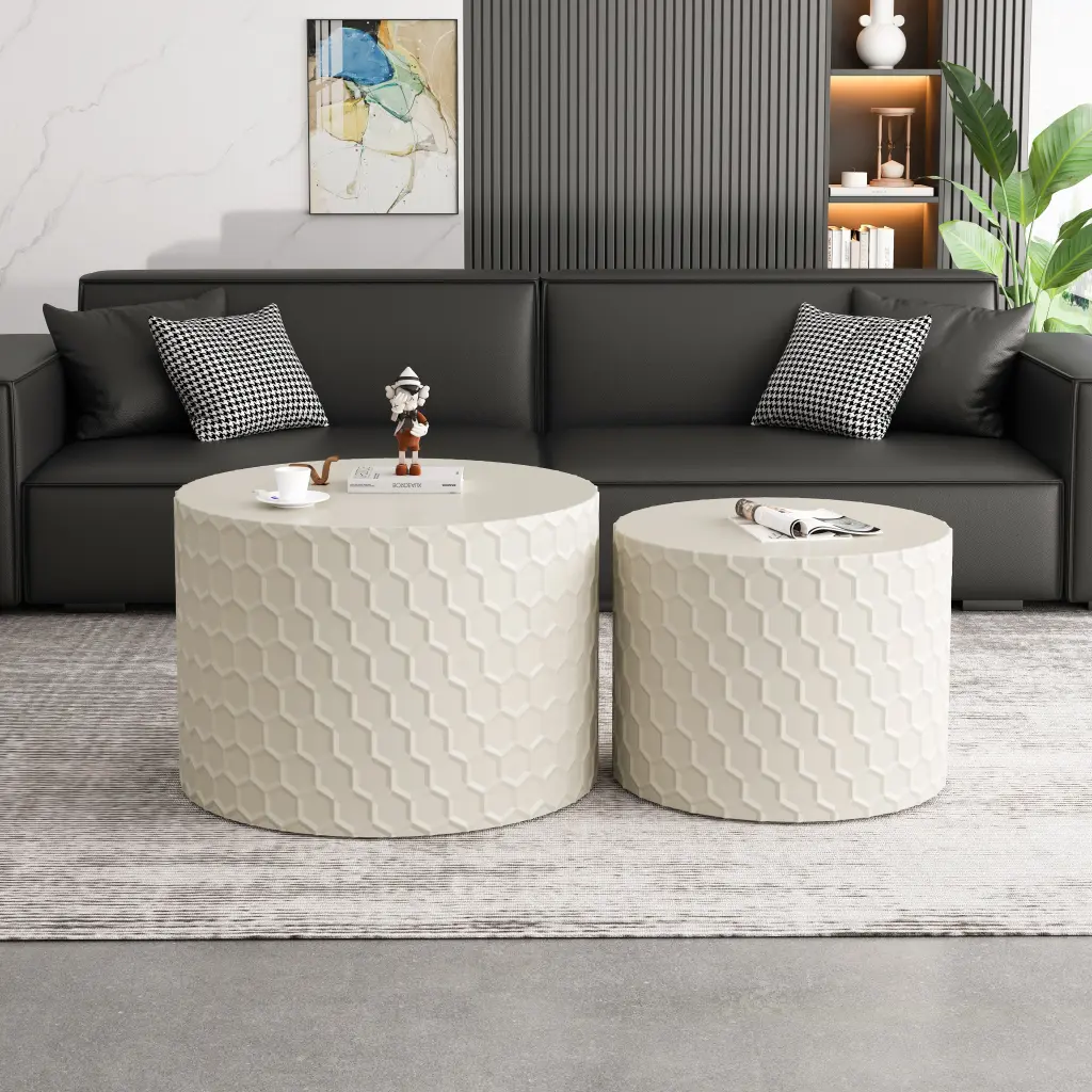 Chic and Minimalist Nesting Coffee Table Set Honeycomb Design spribung