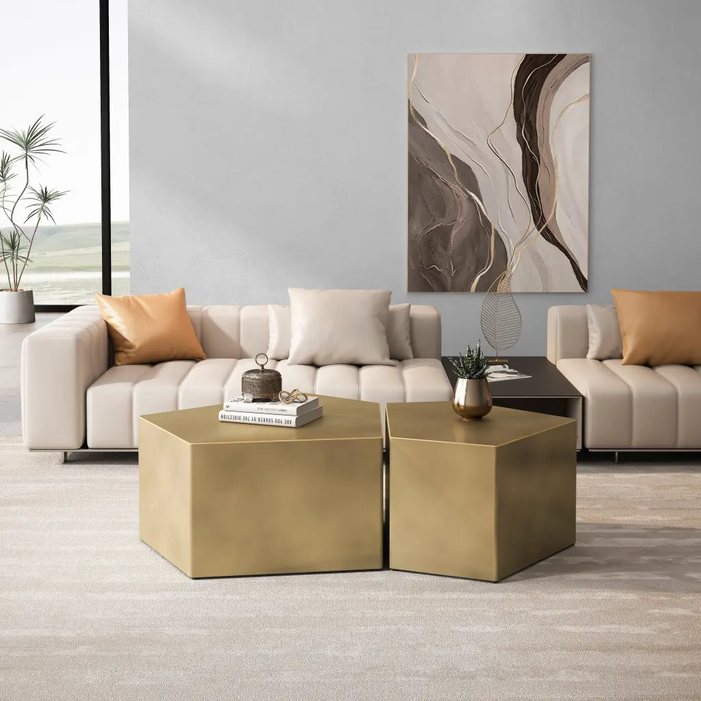 Irregular Pentagon Nesting Coffee Table Set Geometric Design spribung
