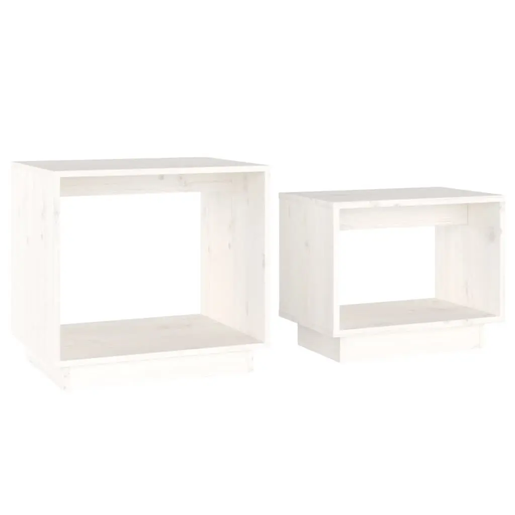 Nesting Coffee Tables 2 Piece White Solid Wood Pine Space Saving