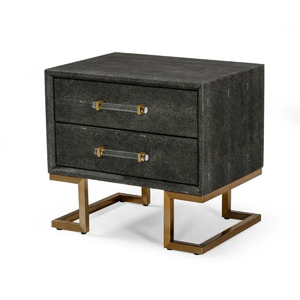 Cid Jon 24 Inch Modern Nightstand 2 Drawers Faux Leather Gold Finish royal hampton