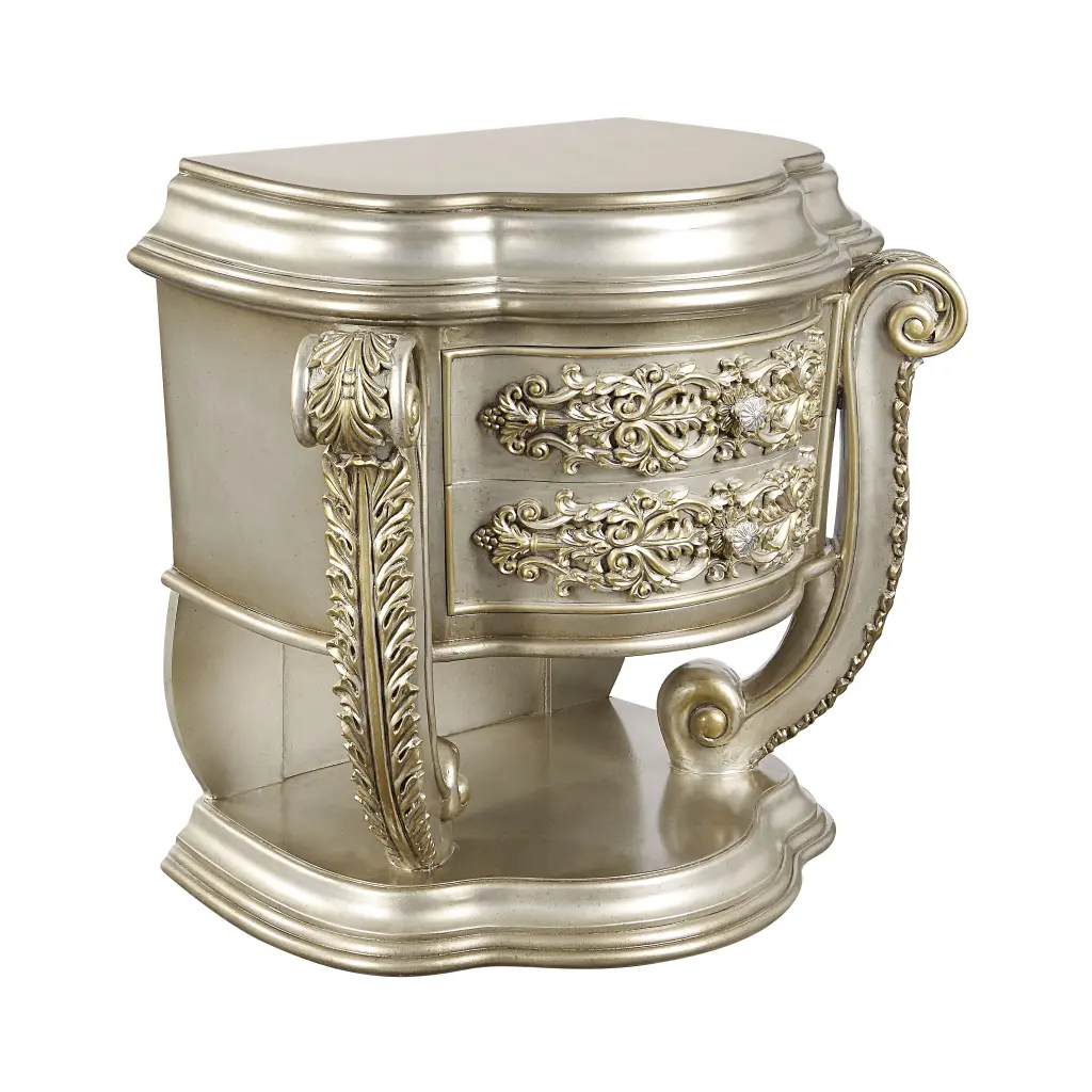 Danae Nightstand Champagne Precious Metal Finish MDF Bedside Table acme onsite store