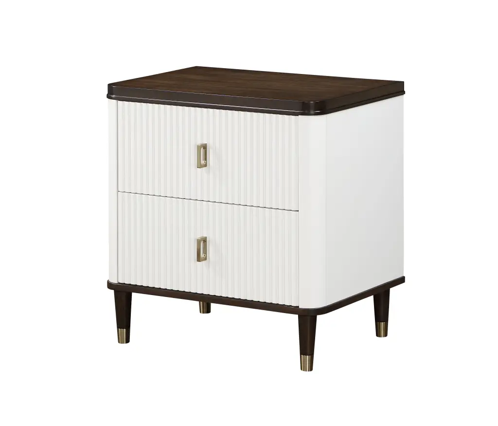 Maintenancena Nightstand Usb White Brown Finish Modern Bedside Table acme onsite store