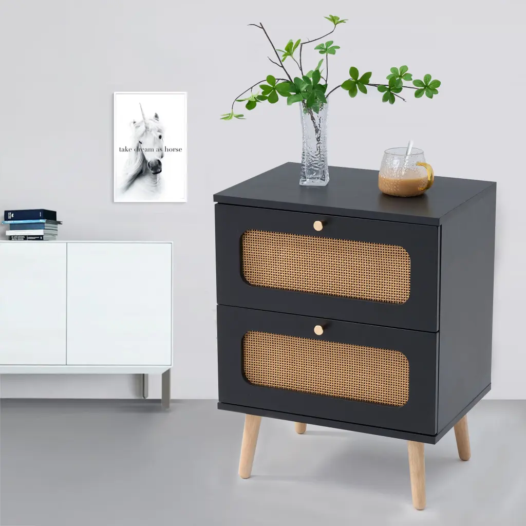 2 Drawer Rattan Nightstand Bedroom And Living Room End Table Side Table akmy furniture