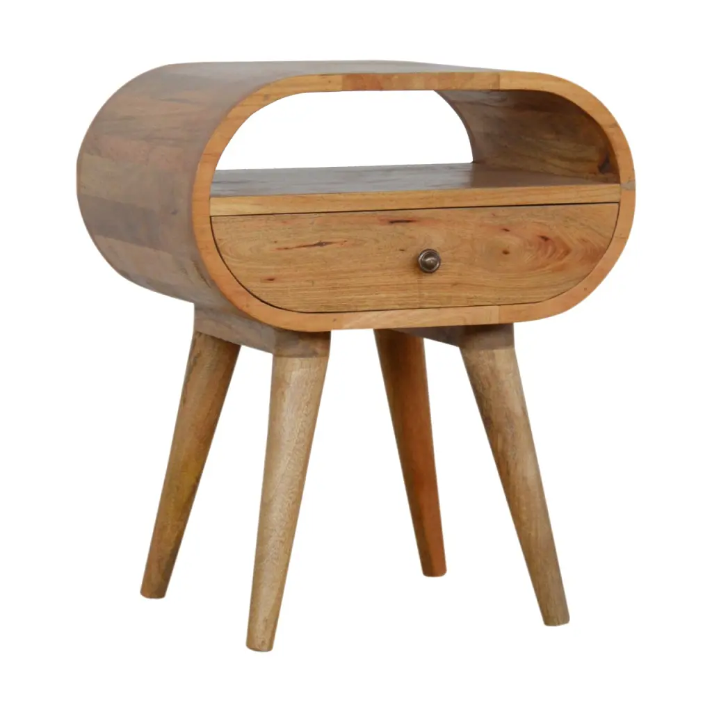 Circular Open Slot Bedside Oak Solid Wood artisan furniture