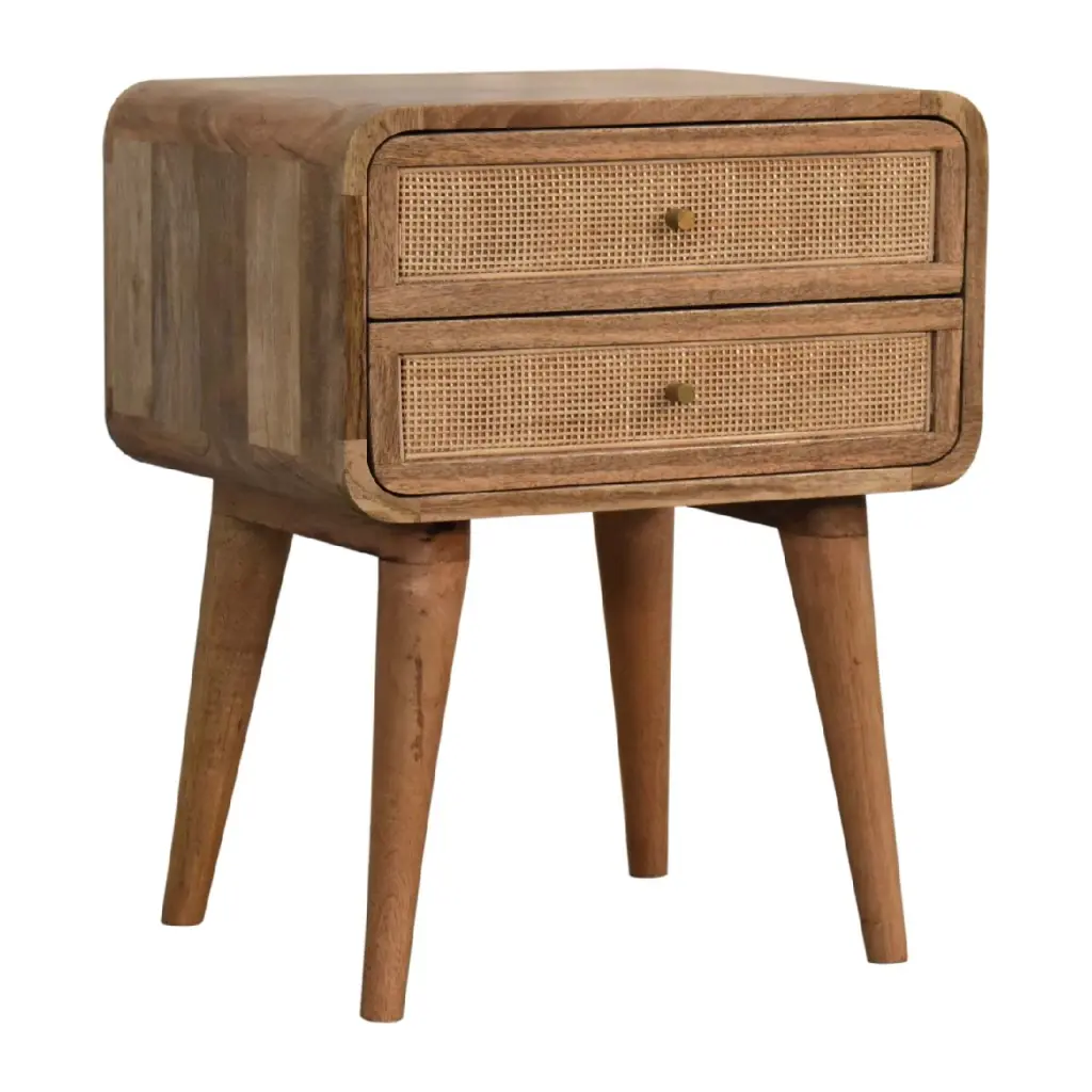 Close Knit 2 Drawer Bedside Table Oak Timber Rattan Nightstand artisan furniture