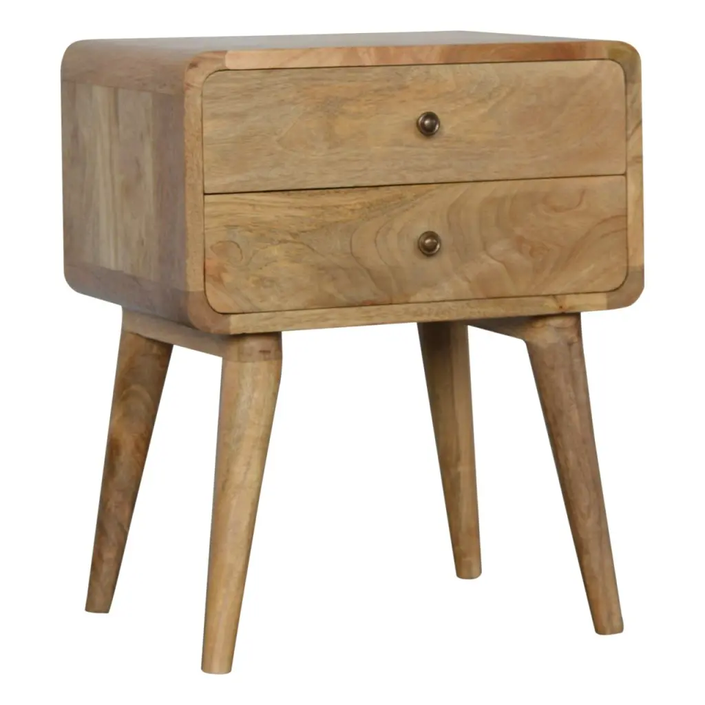 Curved Oak Solid Wood Bedside Table, Mid-Century Modern Nightstand artisan furniture