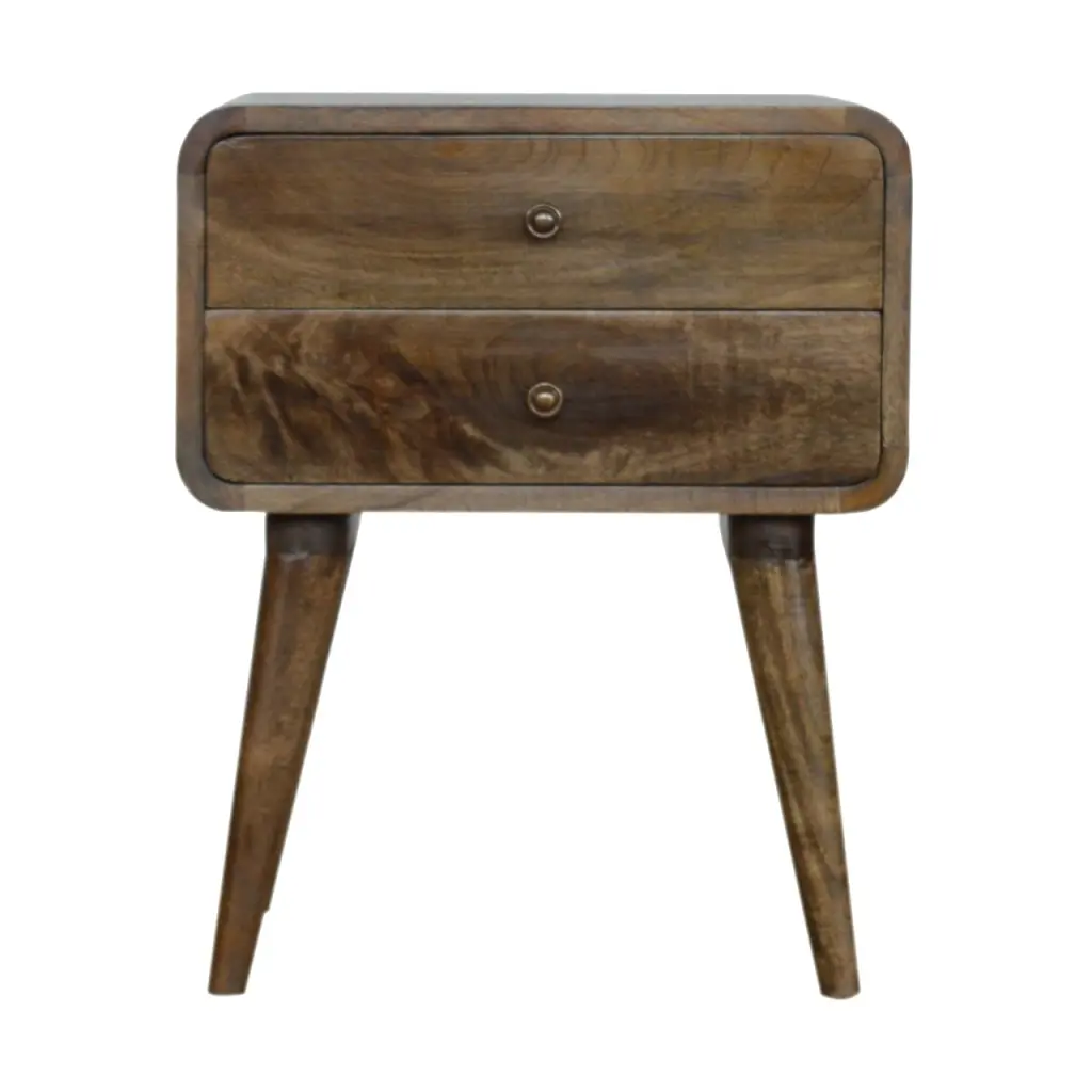 Curved Timeless Grey Washed Bedside Gray Wash Solid Wood artisan furniture