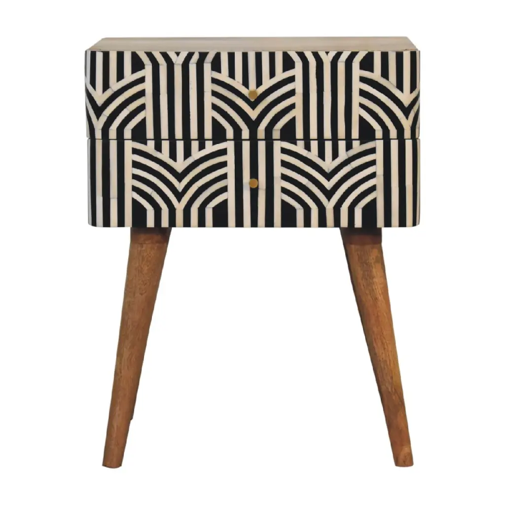 Edessa Bone Inlay Bedside Table Oak Solid Wood Nightstand artisan furniture