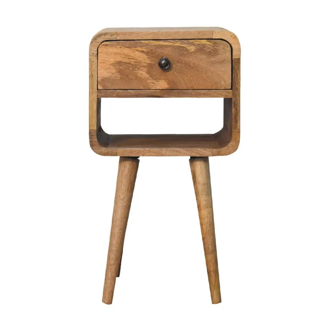Mini Oak Ish Curve Lower Bedside Table Solid Wood artisan furniture