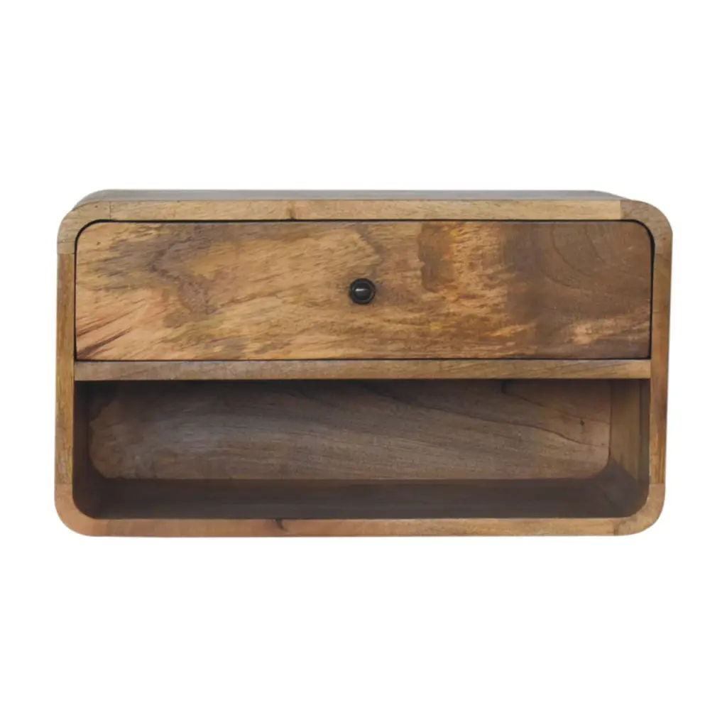 Solid Timber Large Floating Curve Open Slot Bedside Table Beige Light Brown artisan furniture