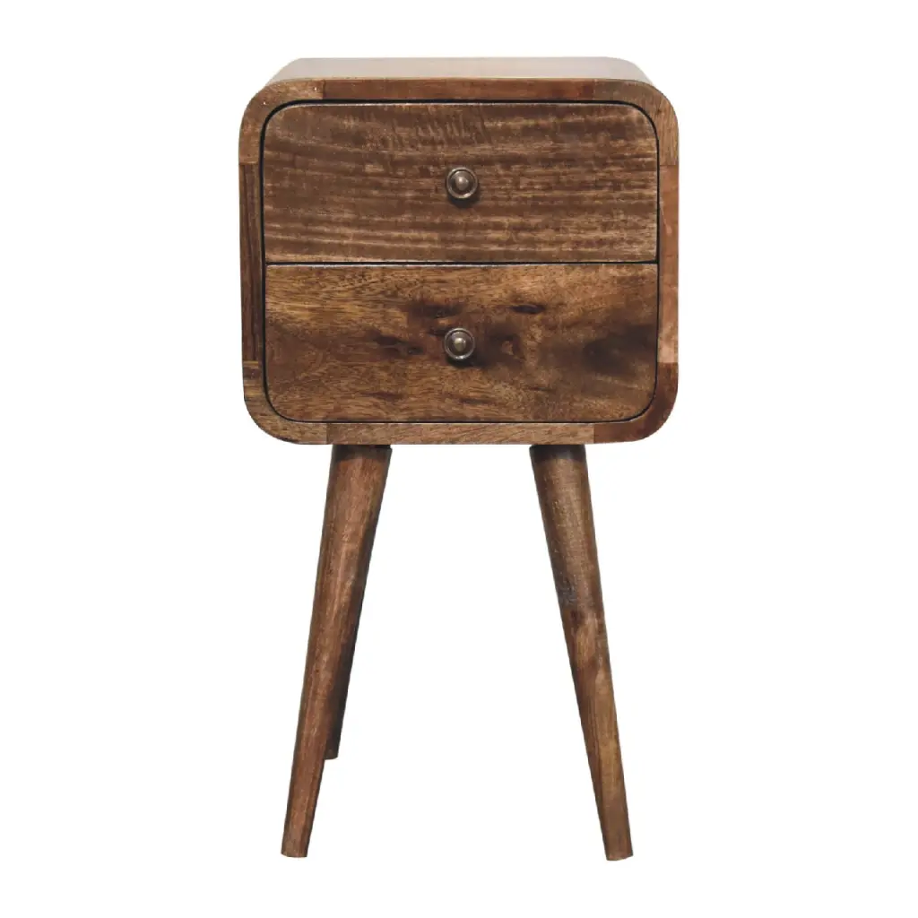 Solid Timber Mini Curved Grey Washed Bedside Table 2 Drawers artisan furniture