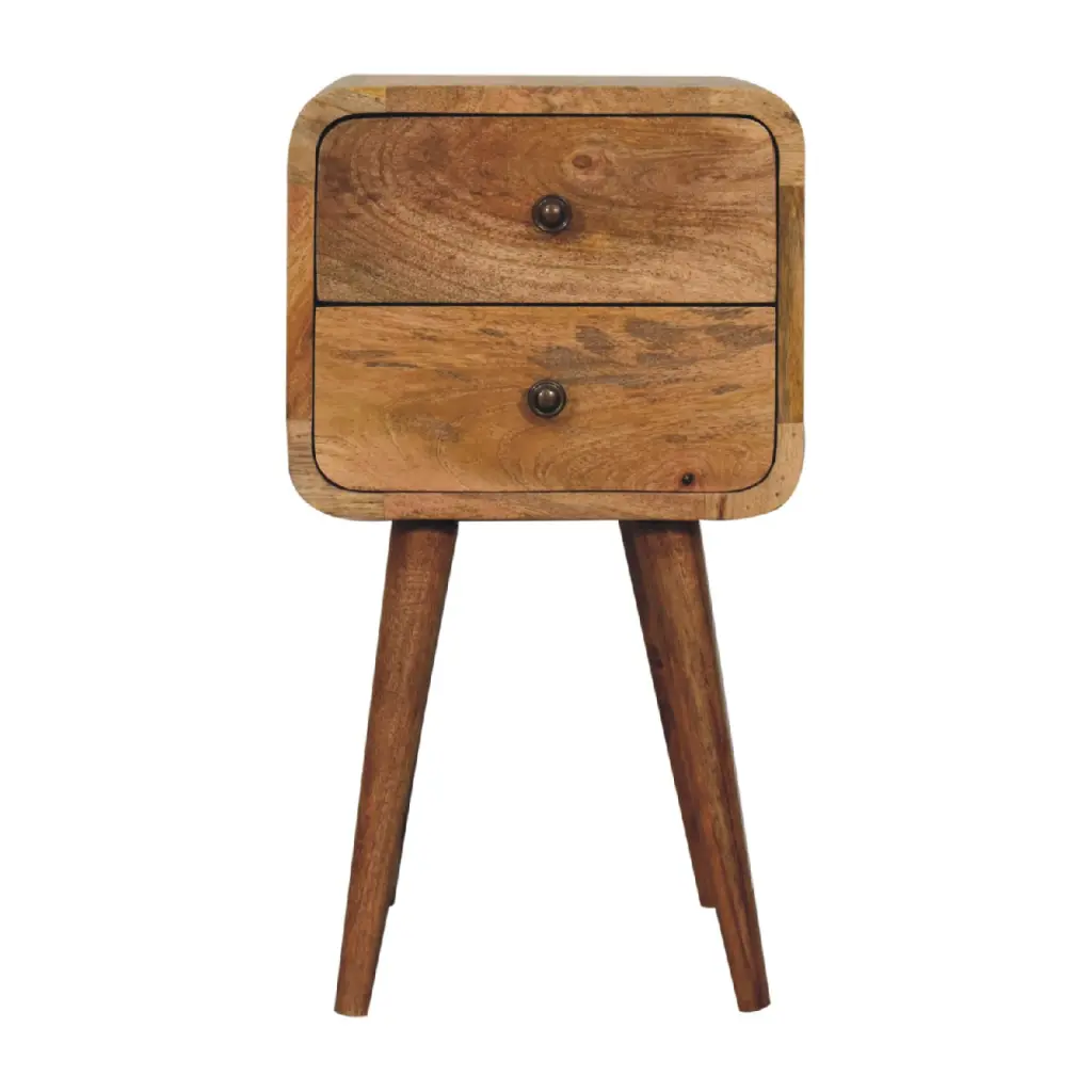 Solid Timber Mini Oak Ish Curved Nightstand 2 Drawers Brown artisan furniture