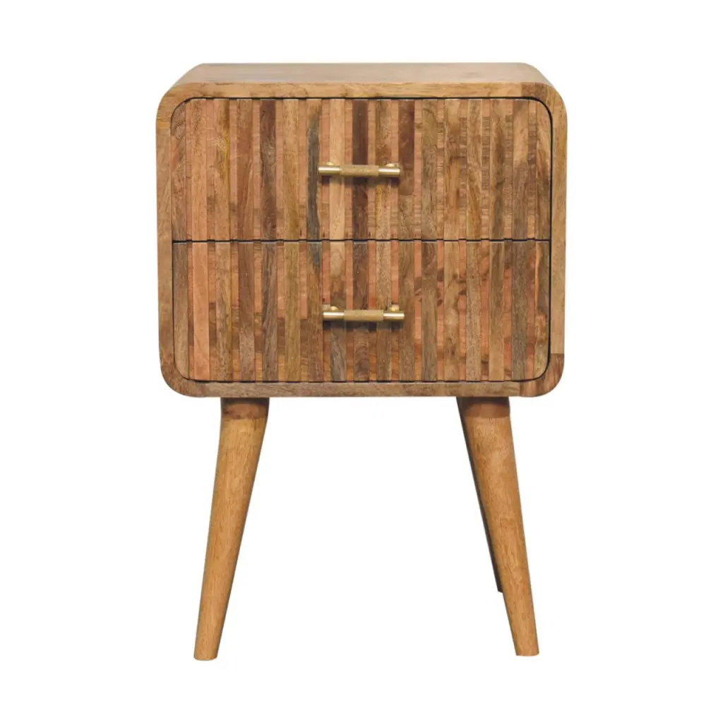 Solid Wood T Bar Ridged Nightstand Brown Light Brown 2 Drawers Bedroom Furniture artisan furniture