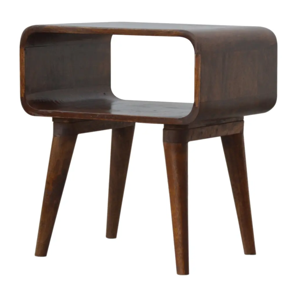 Solid Wood Curved Open Chestnut Nightstand Antique Brown artisan furniture