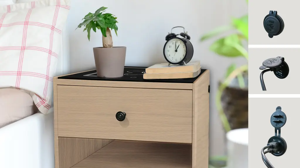 Nightstand Wireless Charging Station Grey Mdf Bedside Table b-r furniture