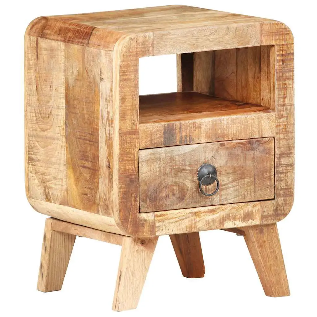 Bedside Cabinet 11.8x11.8x16.1 Inches Rough Mango Wood Nightstand
