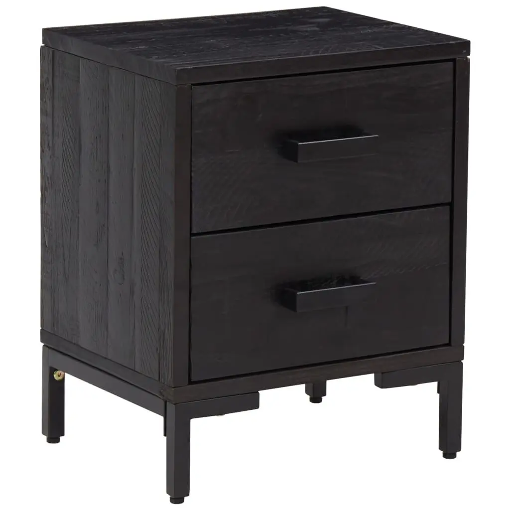 Bedside Cabinet Black 14.2x11.8x17.7 Inches Solid Wood Pine Nightstand Drawer