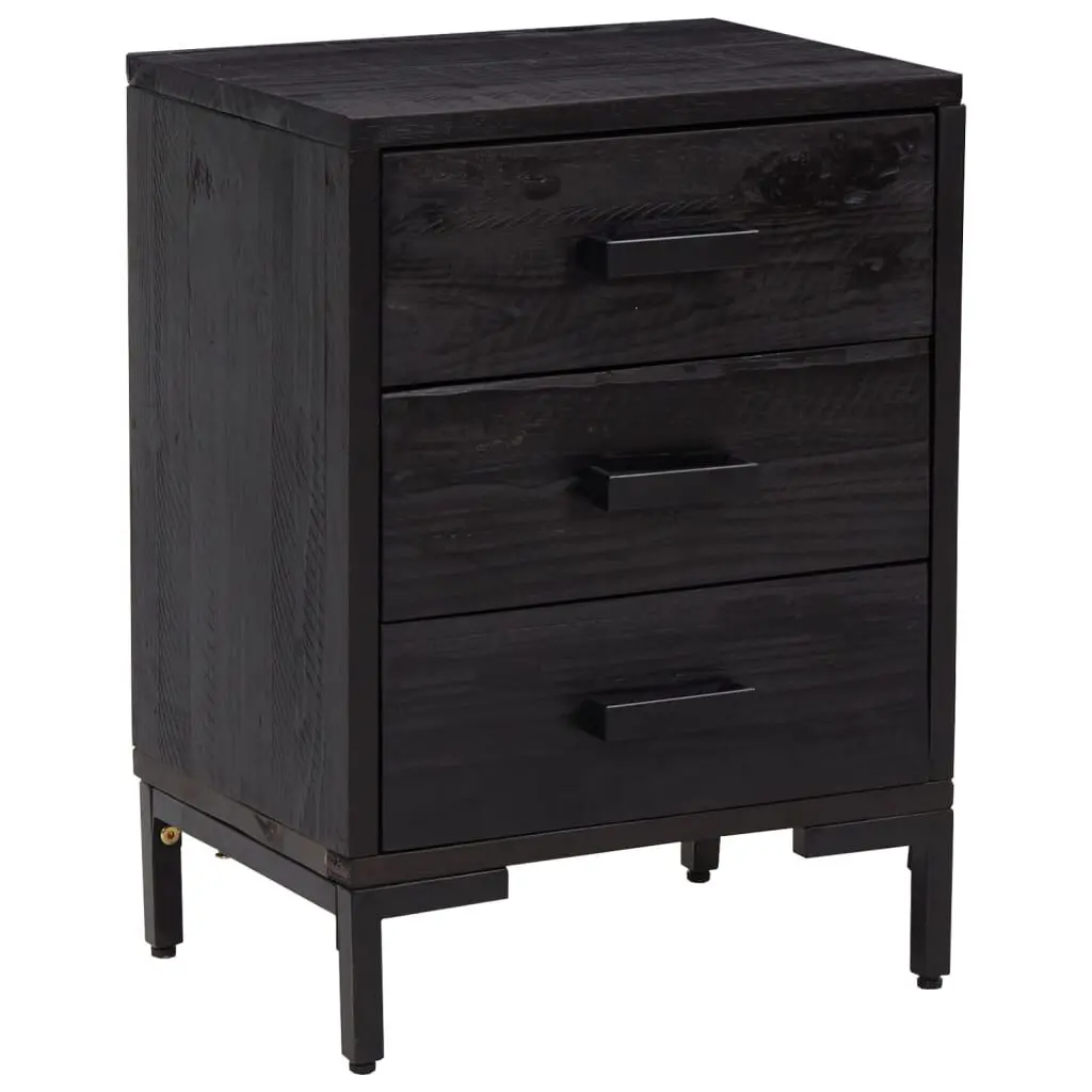 Bedside Cabinet Black 15.7x11.8x21.7 Inch Solid Wood Pine Nightstand