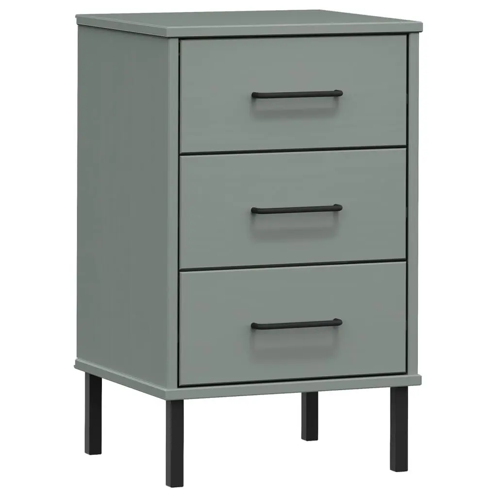 Bedside Cabinet Metal Legs Gray Solid Wood Pine OSLO Nightstand
