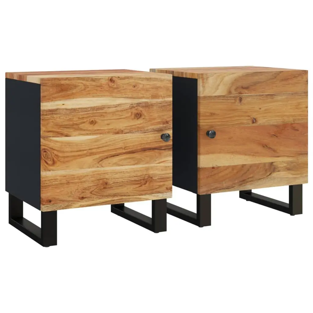 Bedside Cabinets 2 pcs 15.7x13x18.1 Inches Solid Wood Acacia Nightstands Set