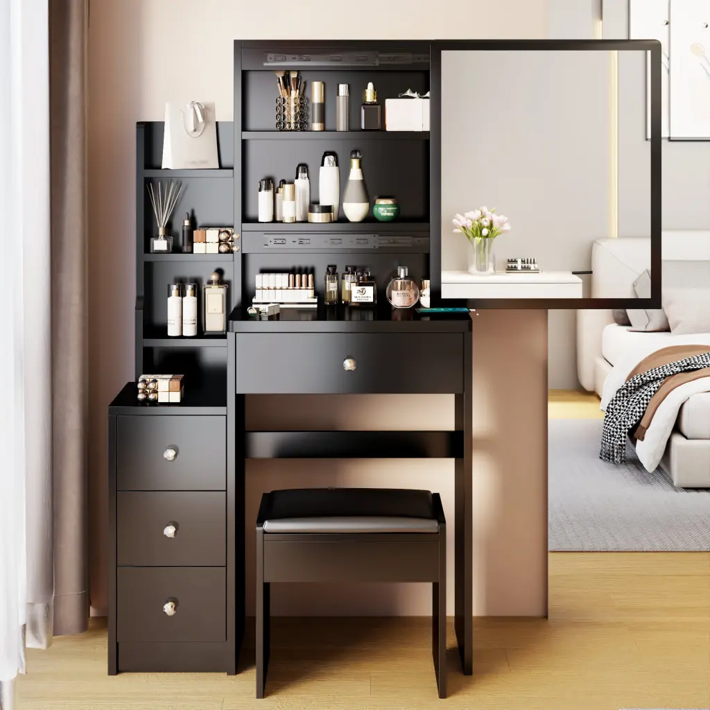 Small Space Left Bedside Cabinet Vanity Table Cushioned Stool Extra Large crazy elf
