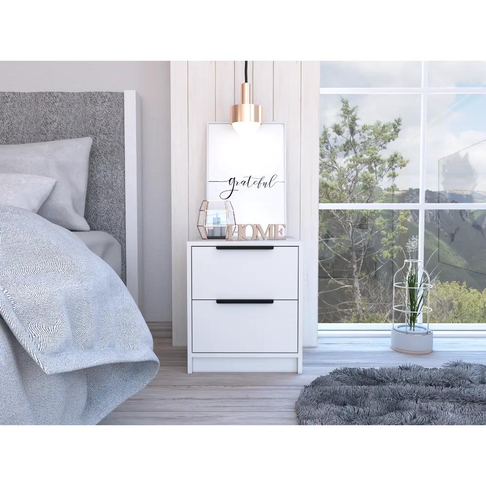 Modern Nightstand 19 Inch H Two Drawers White Particle Board Bedside Table depot e-shop