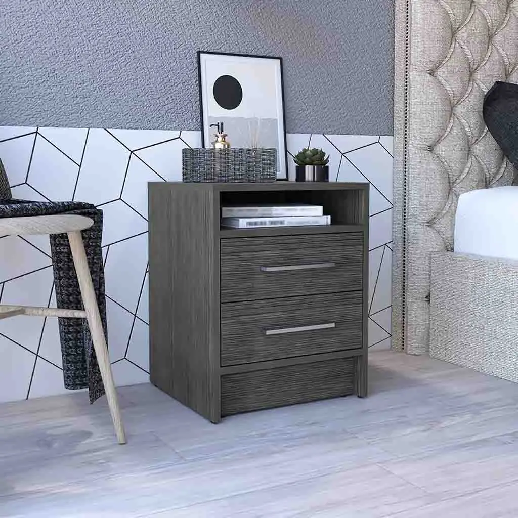 Nightstand 20 Inch Height Two Drawers High Quality Top and Metal Handles Smokey Oak Finish depot e-shop